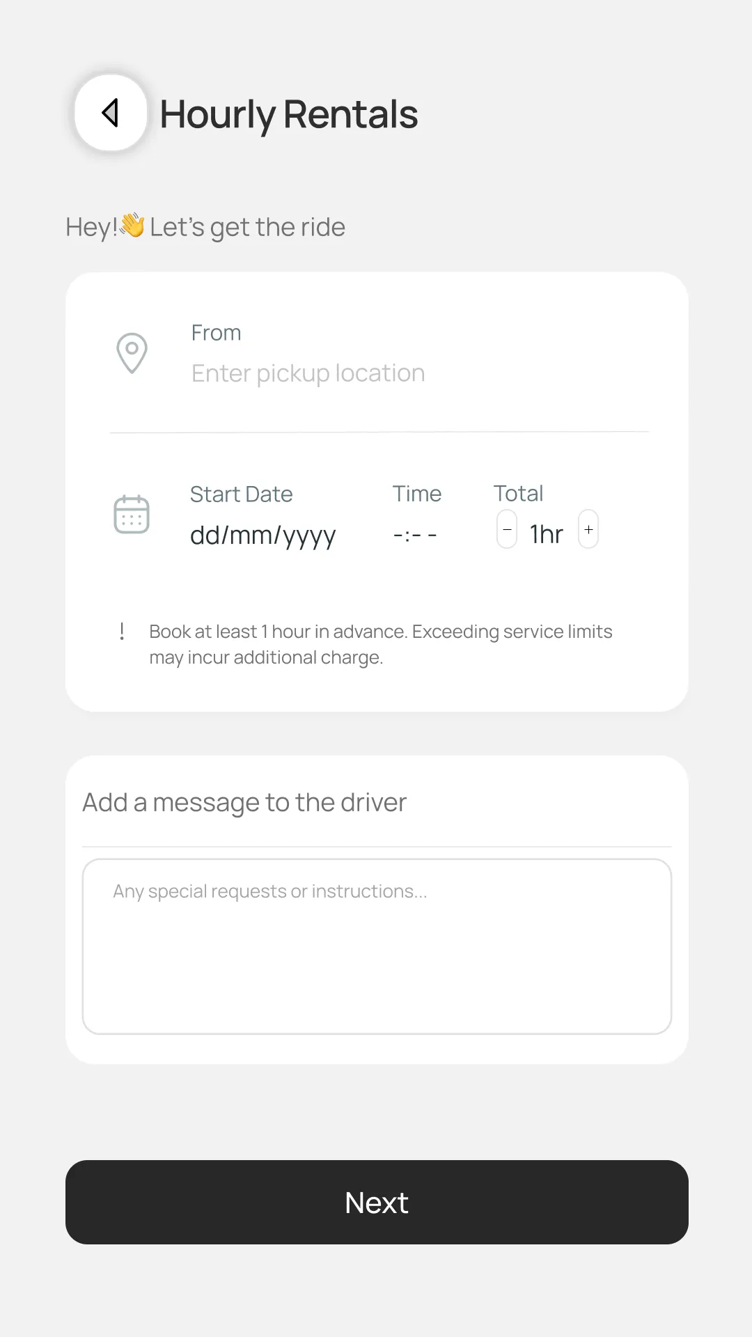 Hourly rental booking