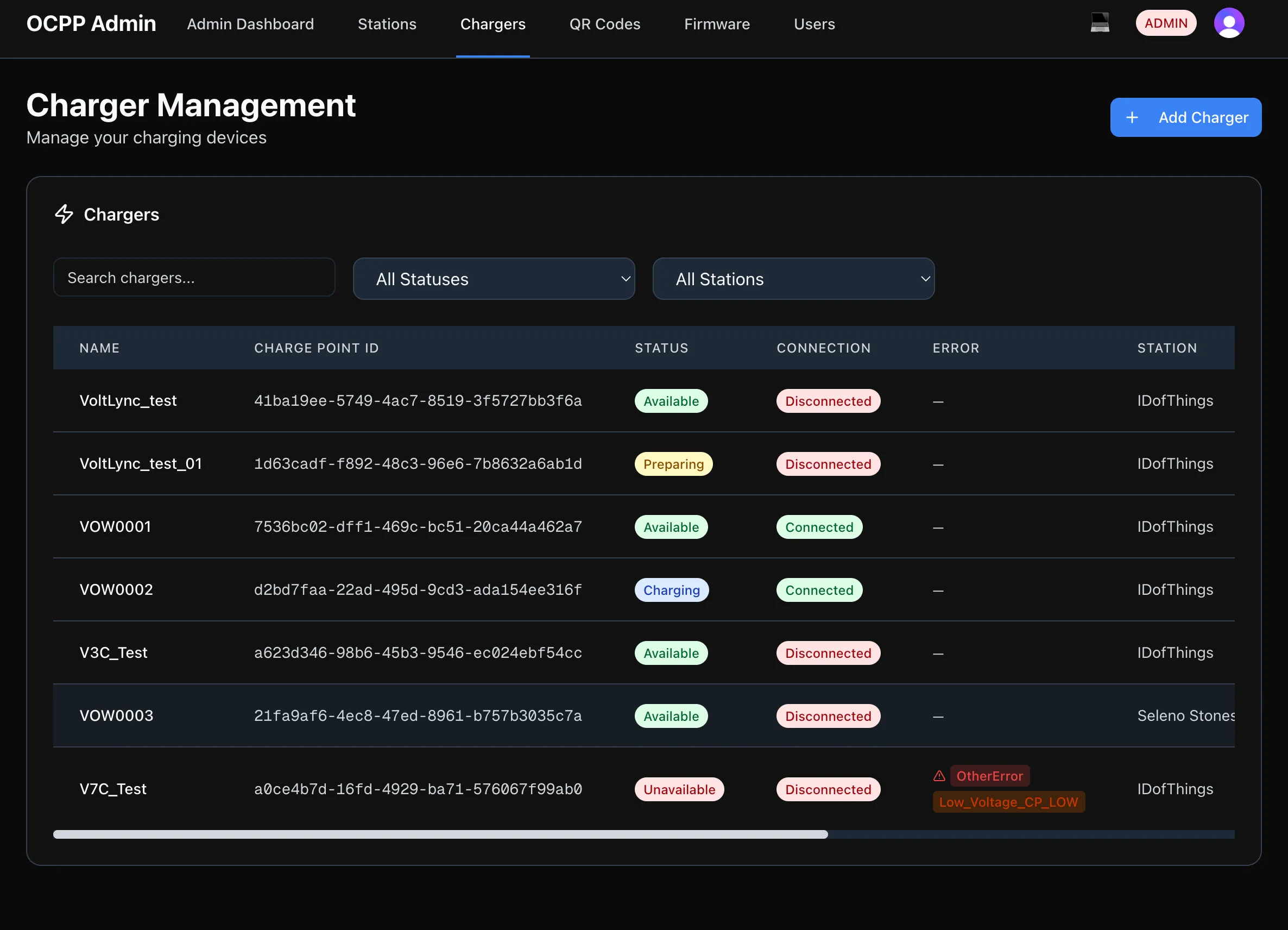 VoltLync charger management list