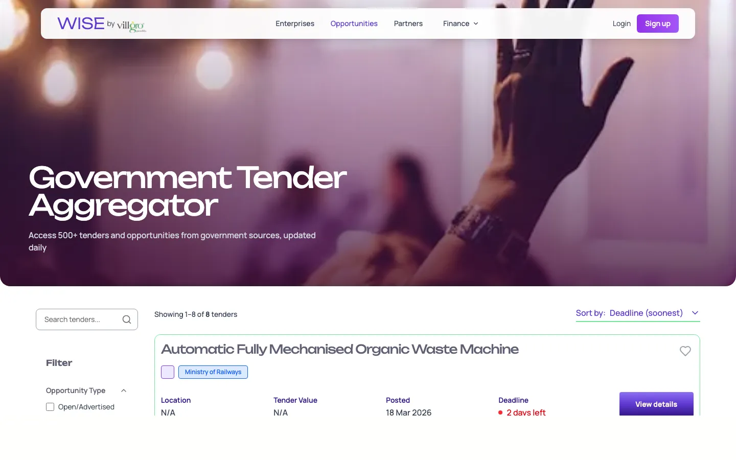 WISE government tender aggregator